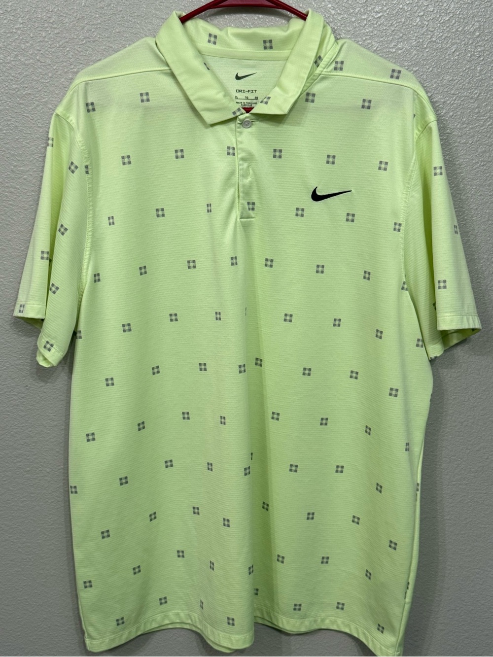 Nike Golf Dri-FIT Lime Green Geometric Square Print Polo Size XL